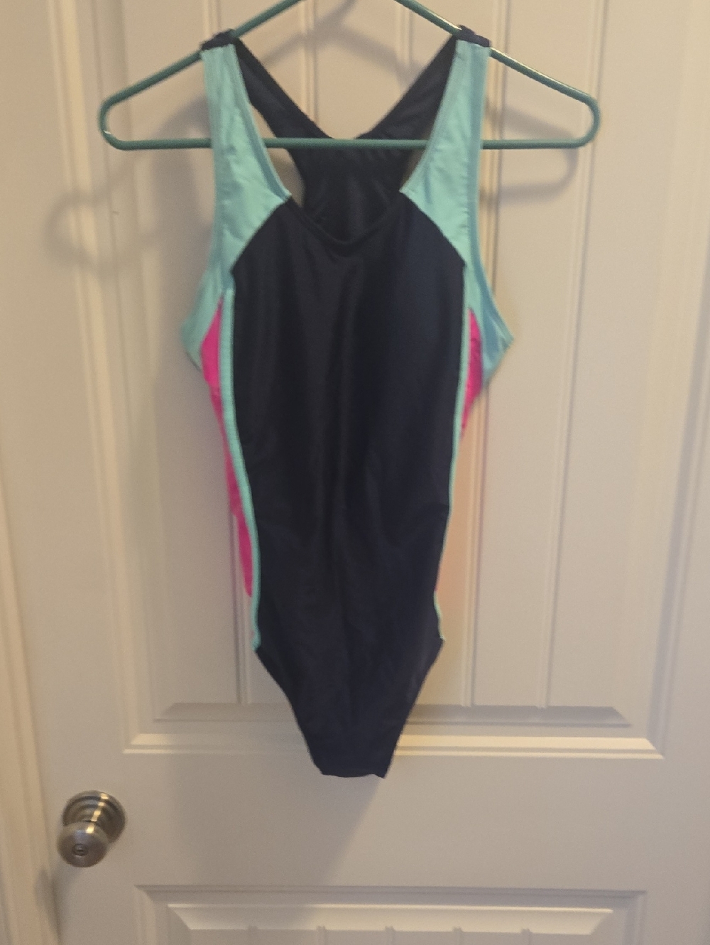 Colorblock One-Piece Swimsuit in Black, Aqua & Pink